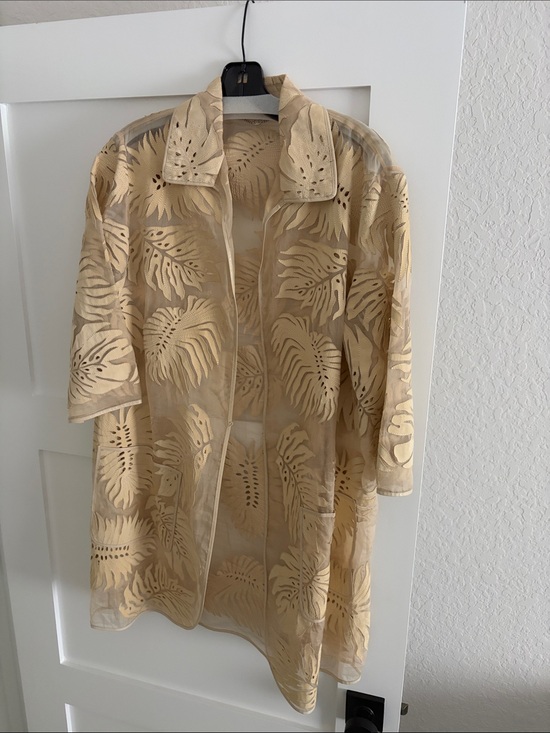 Salvatore Ferragamo Jackets & Blazers - Sheer Beige Tropical Leaf Button-Up Shirt Jacket Ferragamo